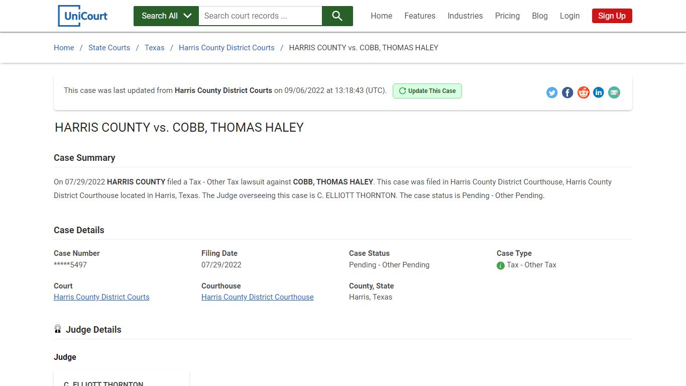 HARRIS COUNTY vs COBB, THOMAS HALEY | Court Records - UniCourt